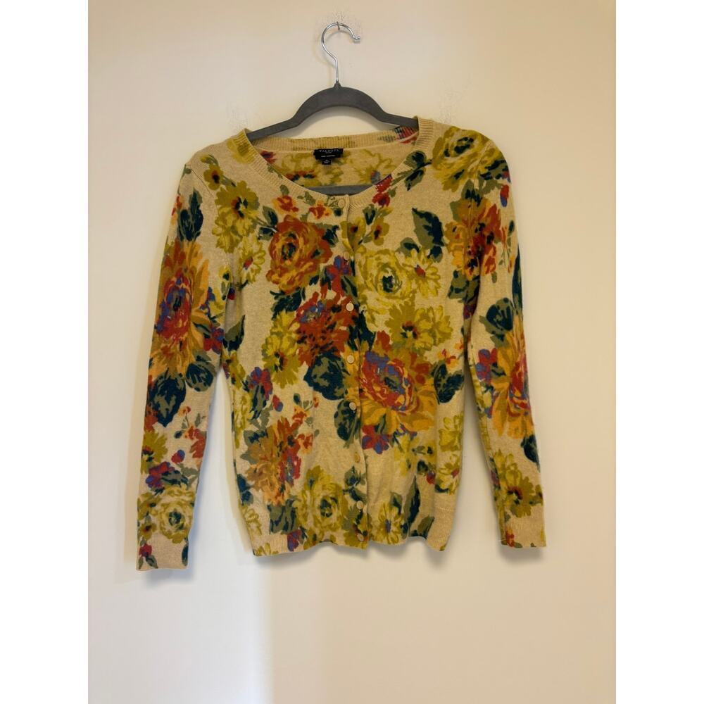 TALBOTS Women Soft Cardigan Sweater 100% Cashmere Multicolor Size Small Petite